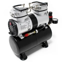 Wiltec Airbrush Kompressor AS196 mit Lufttank, Doppelzylinder Kolben, max. 6 bar Druck und Abschaltautomatik, für Modellbau, Tattoos, Nailart