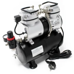 Wiltec Airbrush Kompressor AS196 mit Lufttank, Doppelzylinder Kolben, max. 6 bar Druck und Abschaltautomatik, für Modellbau, Tattoos, Nailart
