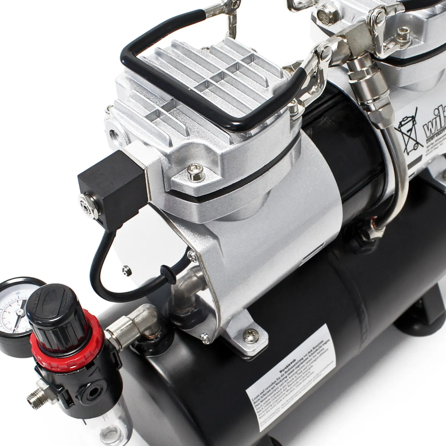 Wiltec Airbrush Kompressor AS196 mit Lufttank, Doppelzylinder Kolben, max. 6 bar Druck und Abschaltautomatik, für Modellbau, Tattoos, Nailart