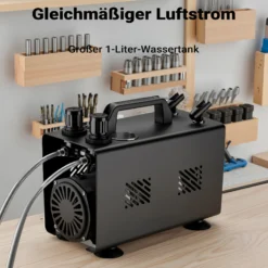 Wiltec Airbrush Kompressor AS18TA 1/6 PS, Druckluftkompressor mit 20-23 l/min Luftzufuhr, Kompressor für Airbrush-Pistole mit 2 Aushängen, Luftkompressor mit Druckmesser für Airbrush-Design