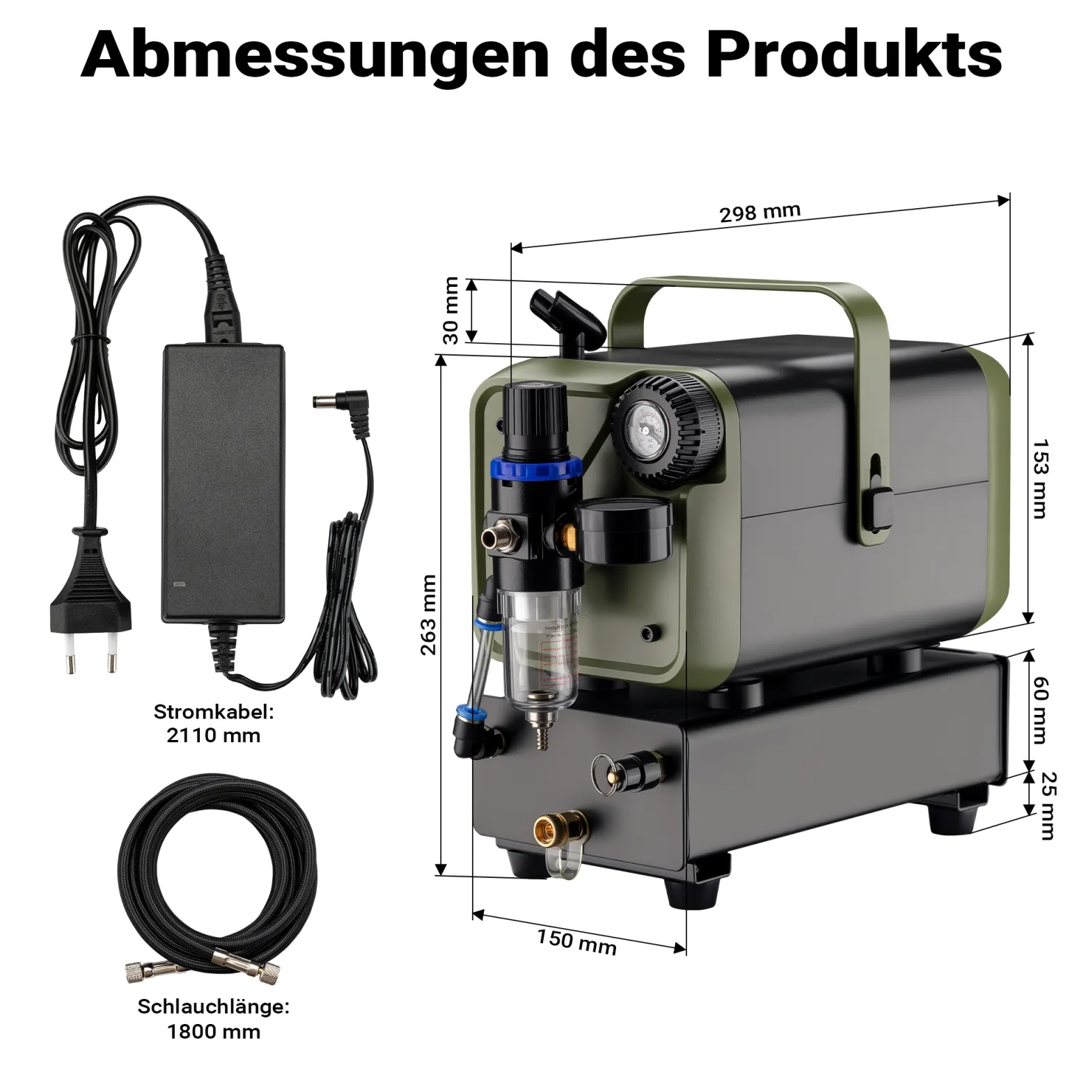 Wiltec Airbrush Kompressor HS-679F 1/6 PS, Druckluftkompressor 28 l/min Luftzufuhr, Kompressor für Airbrush-Pistole mit Halterung, Luftkompressor mit Druckmesser für Airbrush-Design