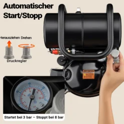 Wiltec Airbrush Kompressor HO-826, Druckluftkompressor 43-32 l/min Luftzufuhr, Kompressor für Airbrush-Pistole 2000-ml-Öltank, Luftkompressor 3-8 bar für Airbrush-Design