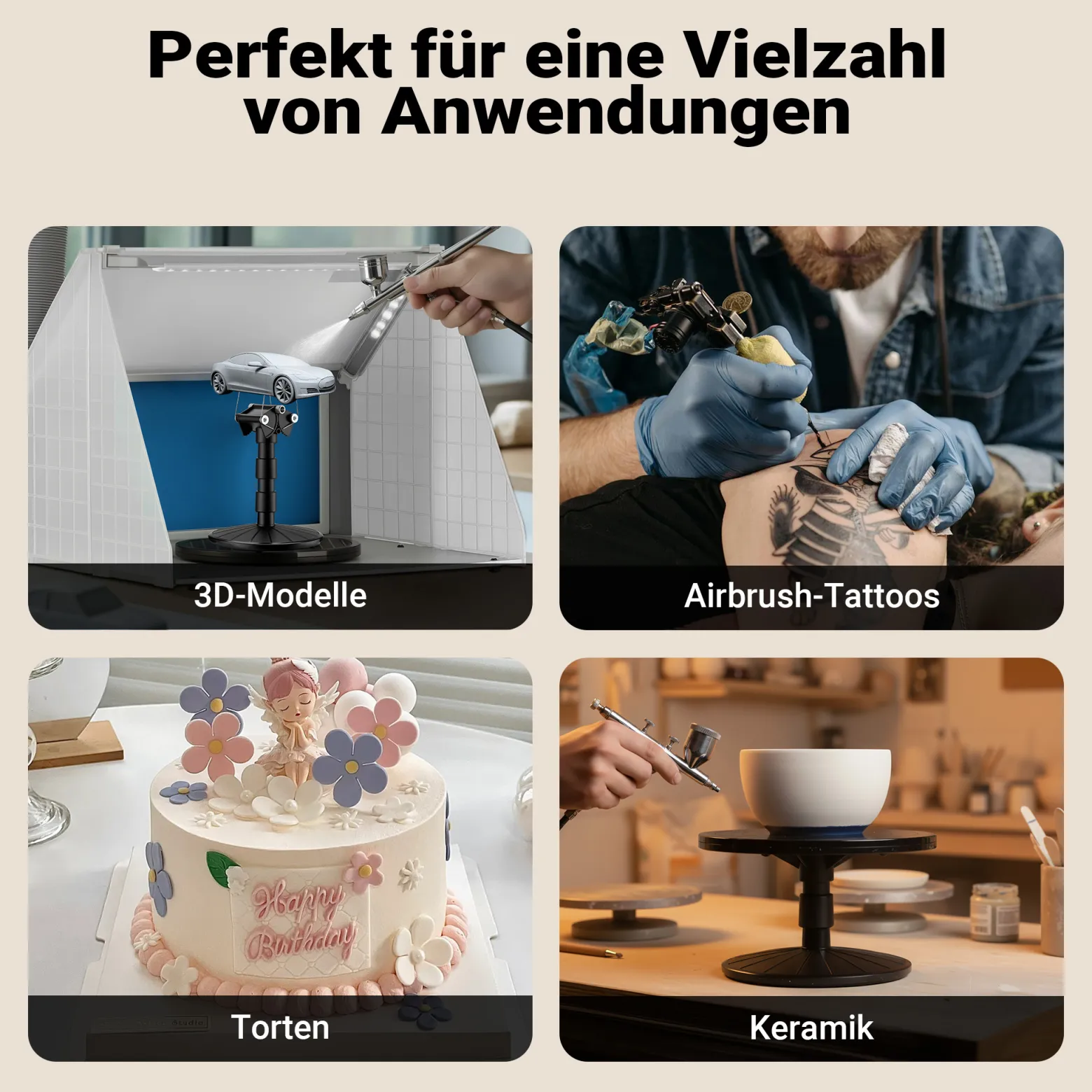 Wiltec Airbrush Kompressor HO-826, Druckluftkompressor 43-32 l/min Luftzufuhr, Kompressor für Airbrush-Pistole 2000-ml-Öltank, Luftkompressor 3-8 bar für Airbrush-Design