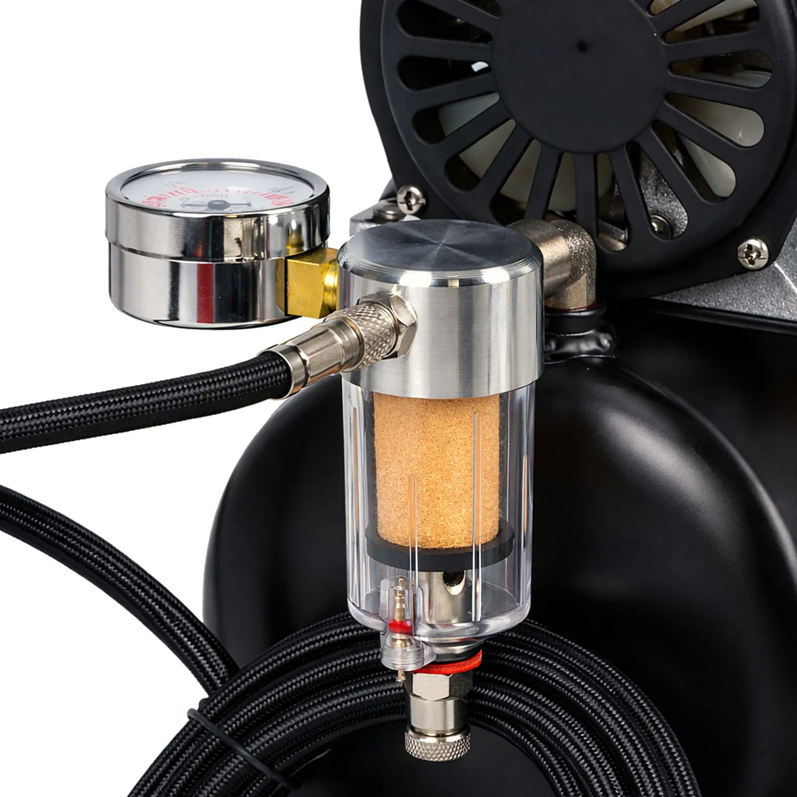 Wiltec Airbrush Kompressor Minifilter, 9,51 mm Gewinde (1/8"), Luftfilter mit Wasserabscheider und Manometer, Airbrush Zubehör