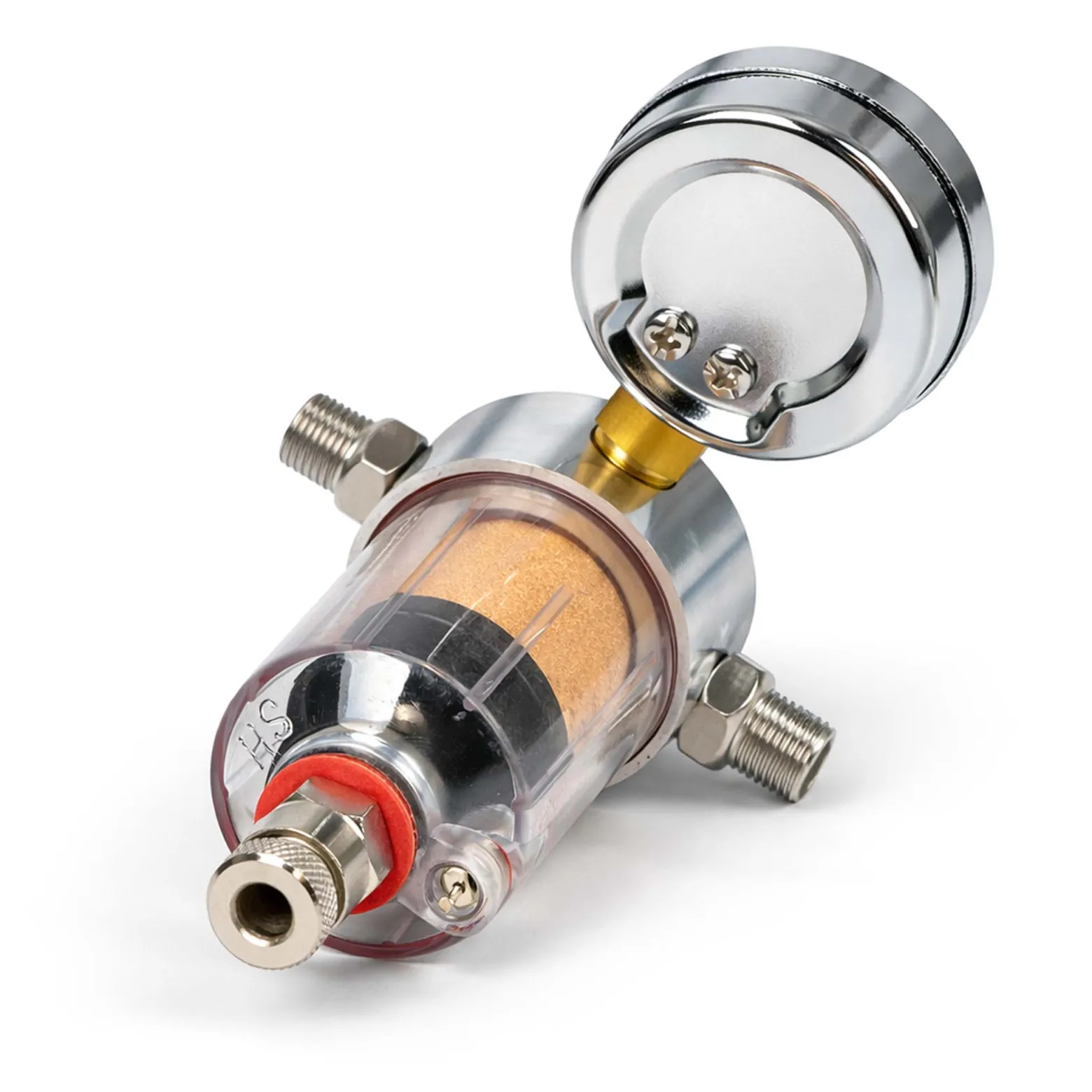 Wiltec Airbrush Kompressor Minifilter, 9,51 mm Gewinde (1/8"), Luftfilter mit Wasserabscheider und Manometer, Airbrush Zubehör