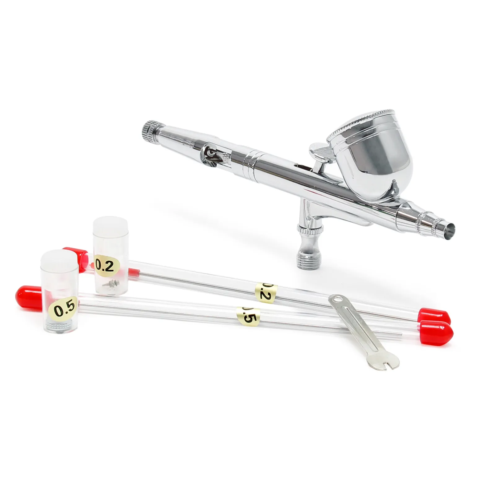 Wiltec Airbrush Pistole Set Typ 130T mit Double Action Funktion, Nadel und Düse Ø 0,2-0,5 mm, 1 Farbbecher, Adapter für Modellbau, Nailart usw.