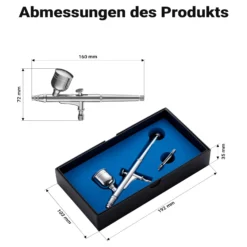 Wiltec Airbrush Pistole Typ HS-30-1, Air Brush mit 0,3 mm Düse und Flüssigkeitsbecher 7 ml, präzise Airbrushpistole für Nägel, Tattoo, Modellbau