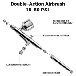Wiltec Airbrush Pistole Typ HS-30-1, Air Brush mit 0,3 mm Düse und Flüssigkeitsbecher 7 ml, präzise Airbrushpistole für Nägel, Tattoo, Modellbau