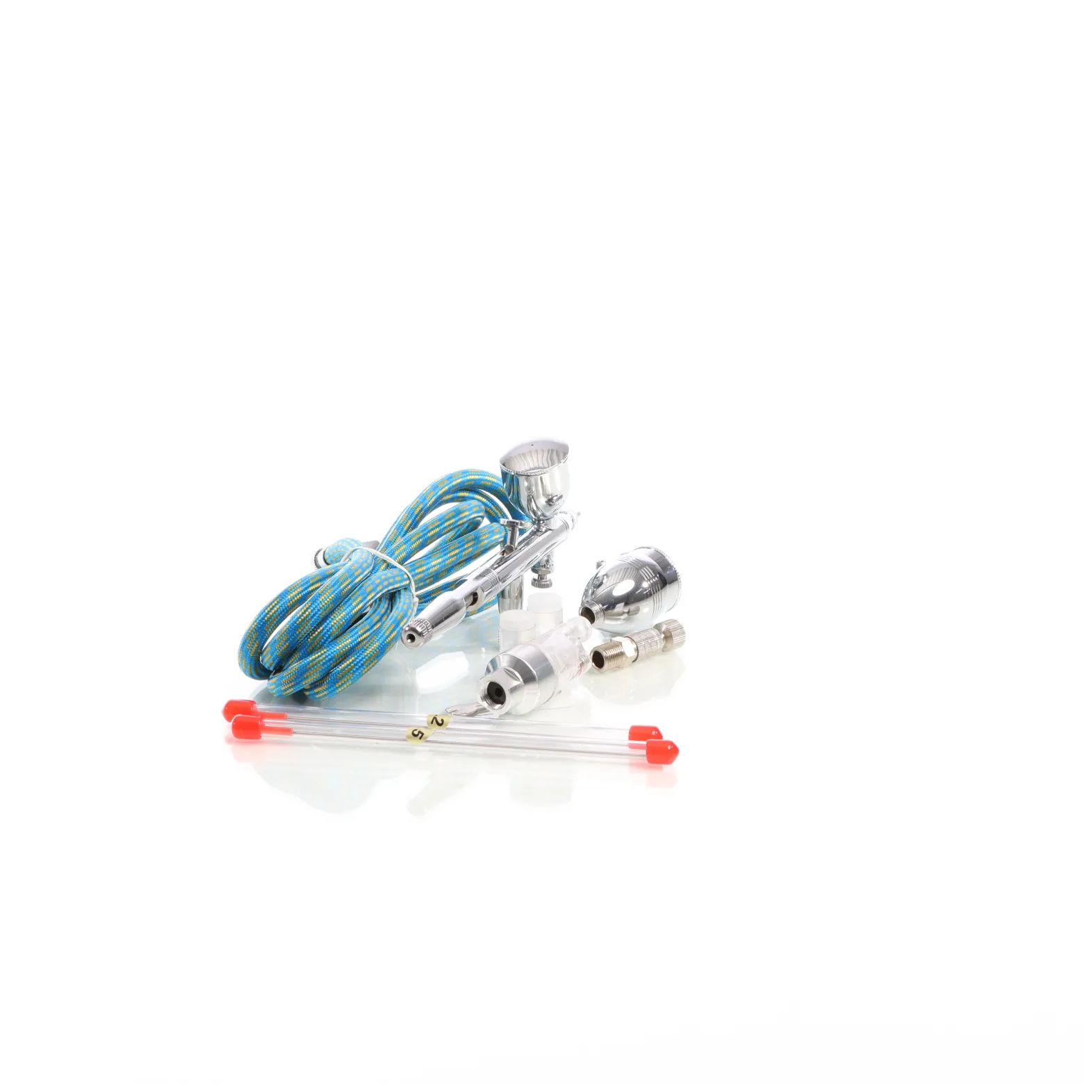Wiltec Airbrush Pistole Typ 186K mit Double Action Funktion, Düse Ø 0,2-0,5 mm, 3 Farbbecher, Adapter für Modellbau, Nailart usw.