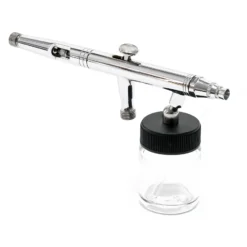 Wiltec Airbrush Pistole Typ 182K mit Double Action Funktion, Düse Ø 0,2-0,5 mm, 1 Farbbecher, Adapter für Modellbau, Nailart usw.