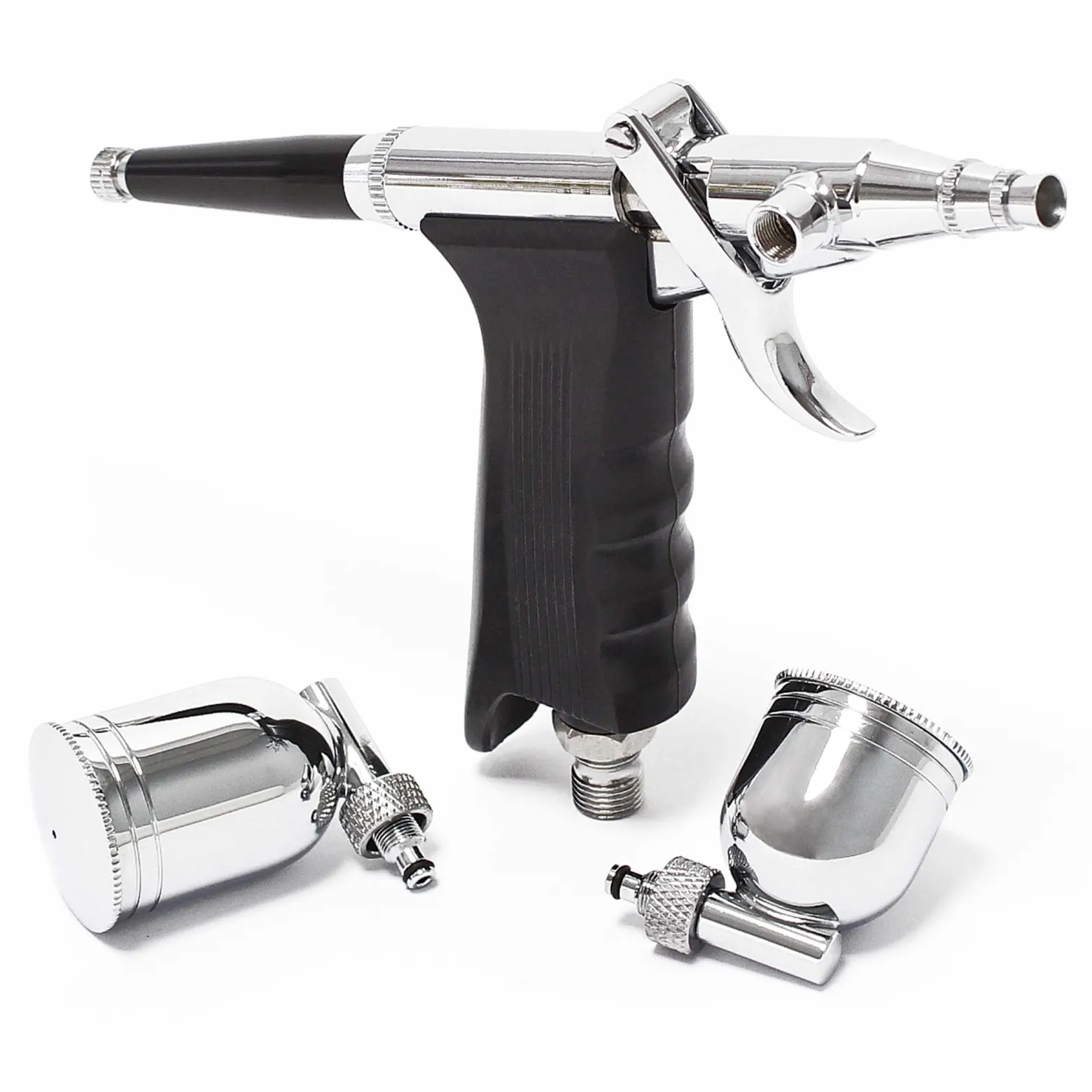 Wiltec Airbrush Pistole Typ 116 LN-116K mit Double Action Funktion, Nadel und Düse Ø 0,3 mm, 2 Farbbecher, Adapter für Modellbau, Nailart usw.