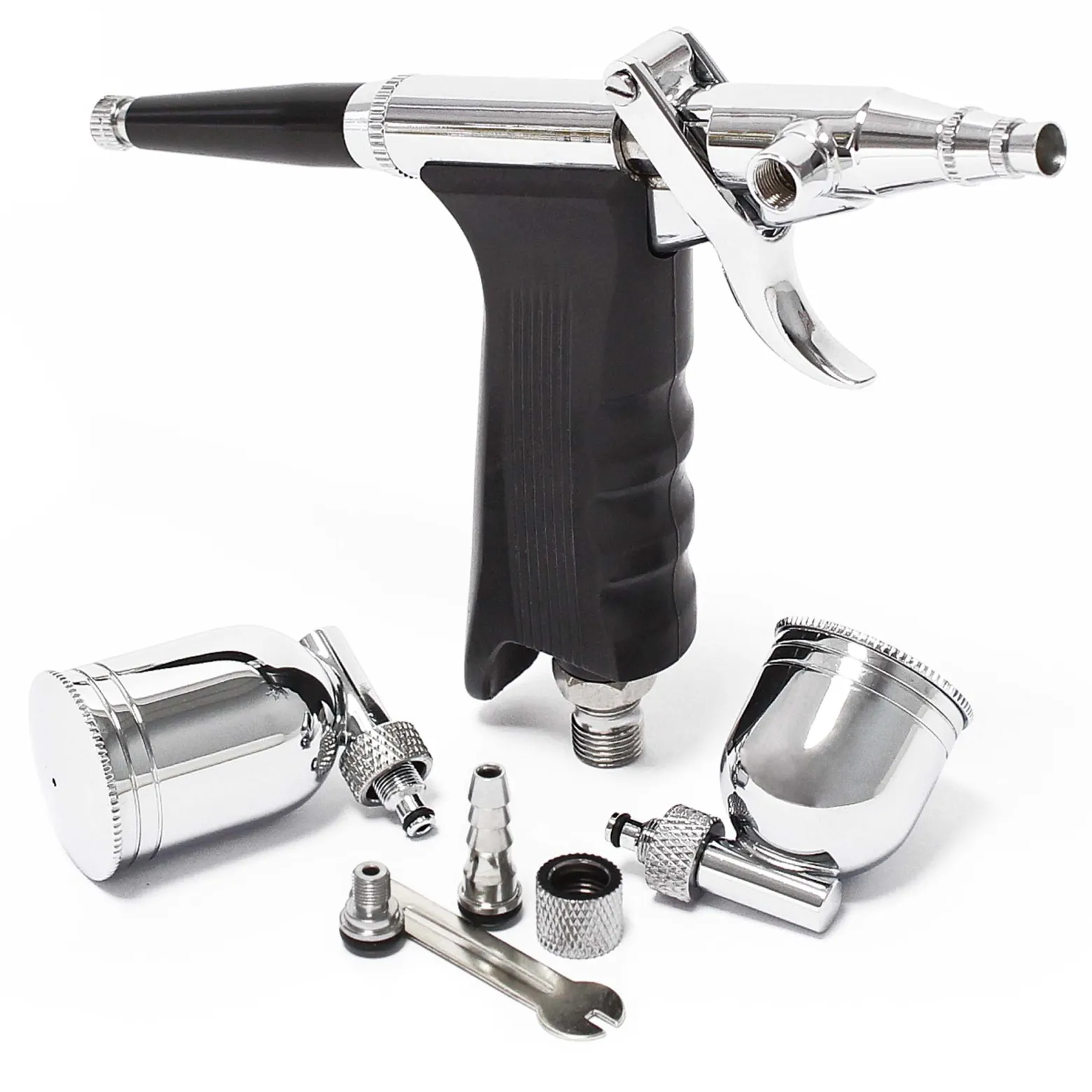 Wiltec Airbrush Pistole Typ 116 LN-116K mit Double Action Funktion, Nadel und Düse Ø 0,3 mm, 2 Farbbecher, Adapter für Modellbau, Nailart usw.