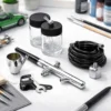 Wiltec Airbrush Pistole Typ 128 mit Double Action Funktion, Nadel und Düse Ø 0,35 mm, 3 Farbbecher, Adapter und Schlauch, für Modellbau, Nailart usw.