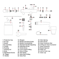 Wiltec Airbrush Pistole Typ 128 mit Double Action Funktion, Nadel und Düse Ø 0,35 mm, 3 Farbbecher, Adapter und Schlauch, für Modellbau, Nailart usw.