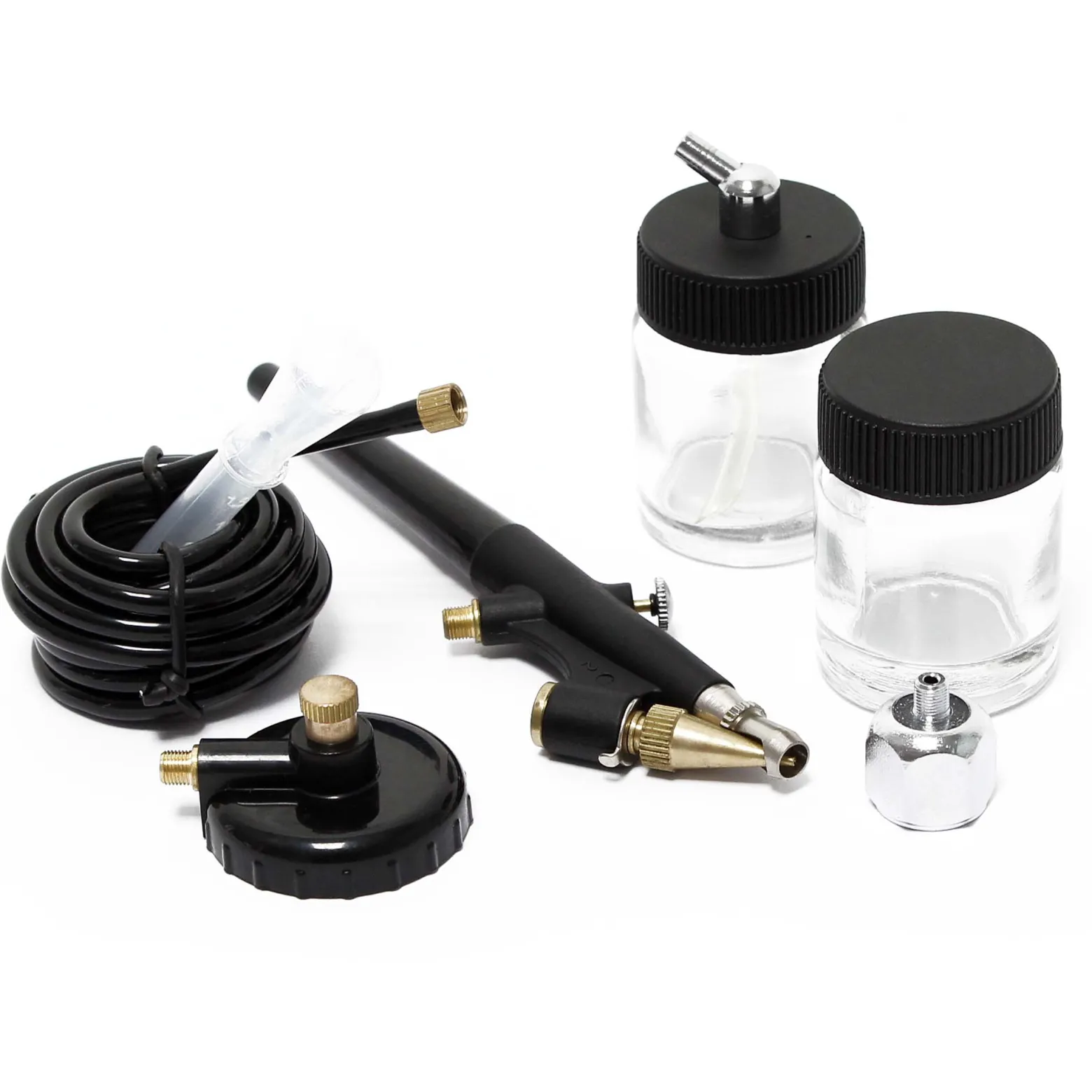 Wiltec Airbrush Pistole Typ 138 mit Single Action Funktion, Düse Ø 0,8 mm, 2 Farbbecher, Pipette und Schlauch für Modellbau, Nailart usw.