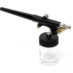 Wiltec Airbrush Pistole Typ 138 mit Single Action Funktion, Düse Ø 0,8 mm, 2 Farbbecher, Pipette und Schlauch für Modellbau, Nailart usw.