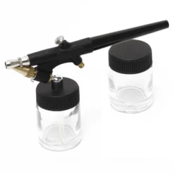 Wiltec Airbrush Pistole Typ 138 mit Single Action Funktion, Düse Ø 0,8 mm, 2 Farbbecher, Pipette und Schlauch für Modellbau, Nailart usw.