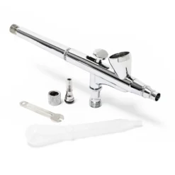 Wiltec Airbrush Pistole Typ 136 mit Double Action Funktion, Düse Ø 0,3 mm, 2 ml Farbbecher, Pipette, Adapter für Modellbau, Nailart usw.