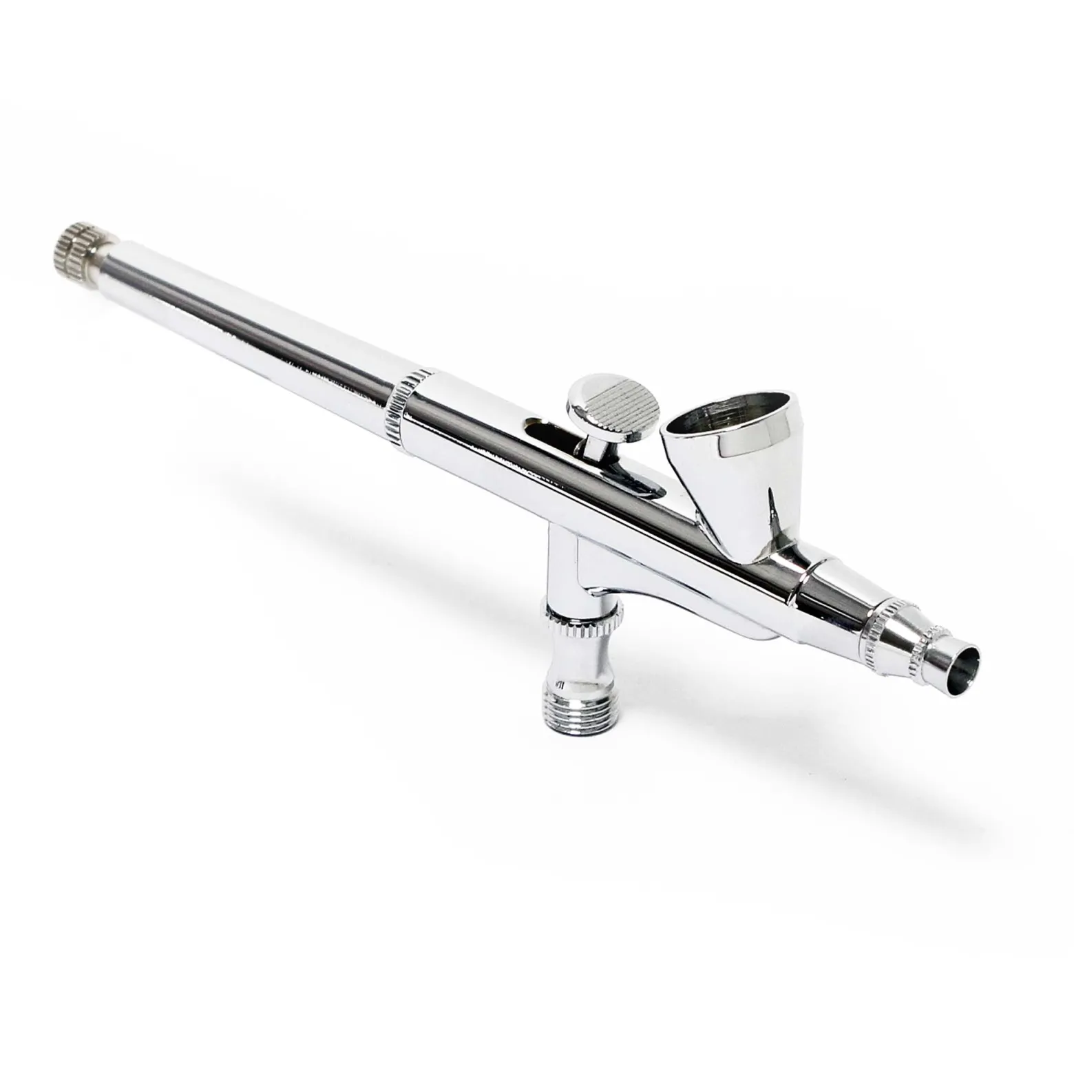 Wiltec Airbrush Pistole Typ 136 mit Double Action Funktion, Düse Ø 0,3 mm, 2 ml Farbbecher, Pipette, Adapter für Modellbau, Nailart usw.
