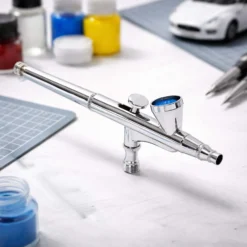 Wiltec Airbrush Pistole Typ 136 mit Double Action Funktion, Düse Ø 0,3 mm, 2 ml Farbbecher, Pipette, Adapter für Modellbau, Nailart usw.