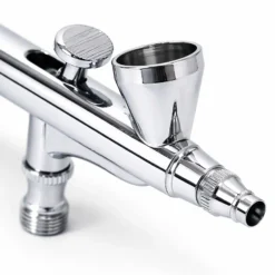 Wiltec Airbrush Pistole Typ 136 mit Double Action Funktion, Düse Ø 0,3 mm, 2 ml Farbbecher, Pipette, Adapter für Modellbau, Nailart usw.