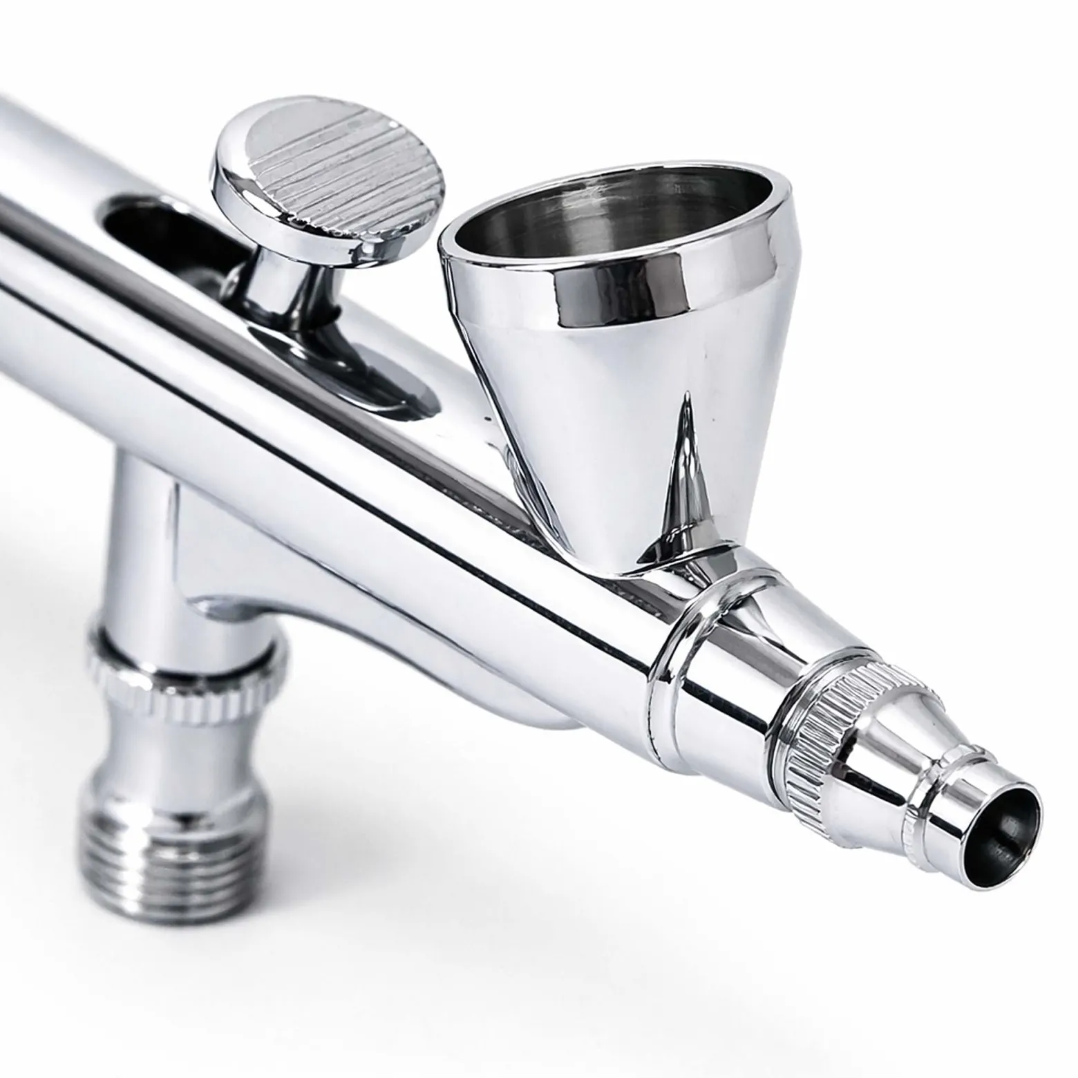 Wiltec Airbrush Pistole Typ 136 mit Double Action Funktion, Düse Ø 0,3 mm, 2 ml Farbbecher, Pipette, Adapter für Modellbau, Nailart usw.