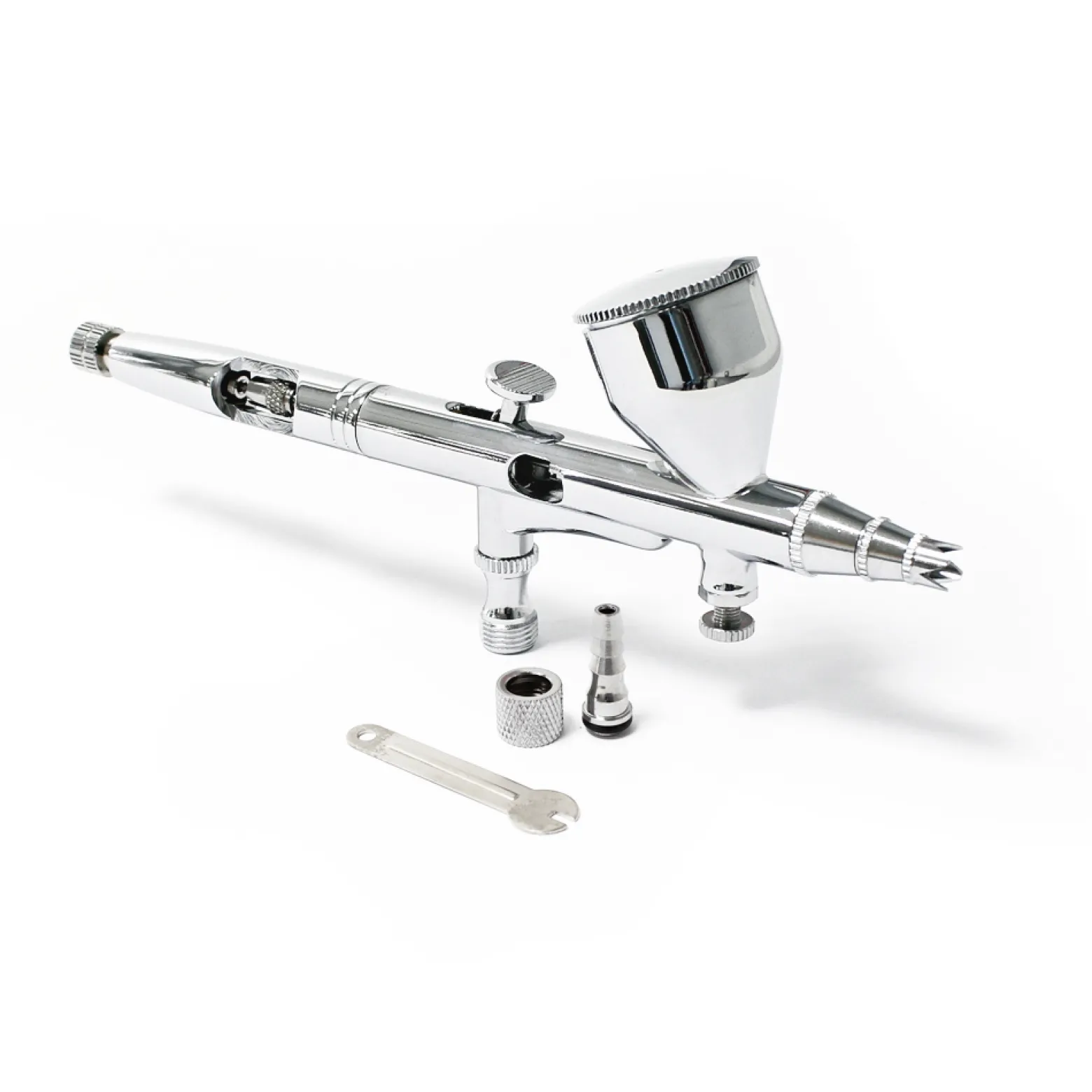 Wiltec Airbrush Pistole Typ 180 mit Double Action Funktion, Düse Ø 0,3 mm, 1 Farbbecher, Adapter für Modellbau, Nailart usw.