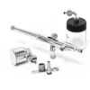 Wiltec Airbrush Pistole Typ 134 mit Double Action Funktion, Düse Ø 0,3 mm, 2 Farbbecher, Pipette, Adapter für Modellbau, Nailart usw.