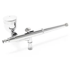 Wiltec Airbrush Pistole Typ 134 mit Double Action Funktion, Düse Ø 0,3 mm, 2 Farbbecher, Pipette, Adapter für Modellbau, Nailart usw.