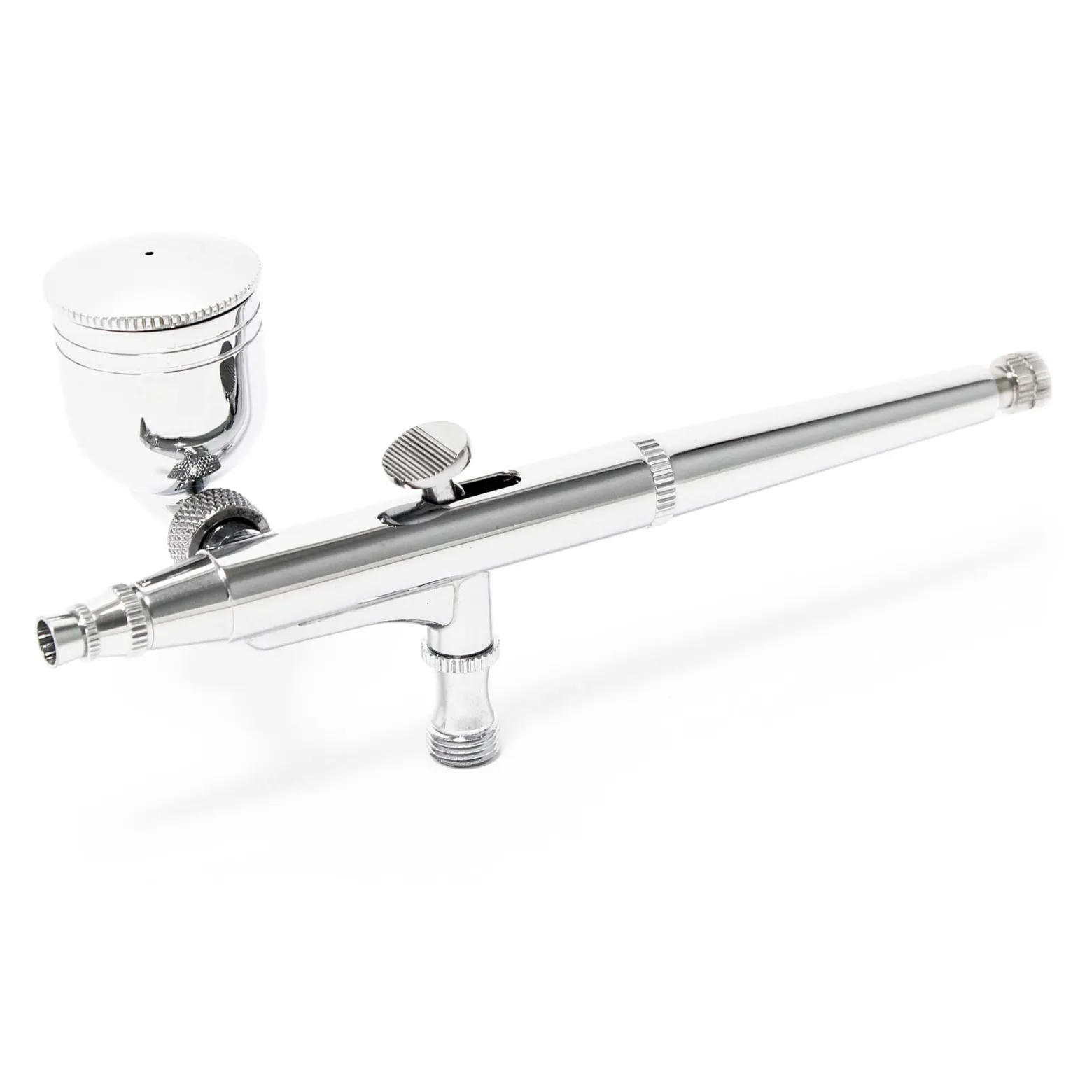 Wiltec Airbrush Pistole Typ 134 mit Double Action Funktion, Düse Ø 0,3 mm, 2 Farbbecher, Pipette, Adapter für Modellbau, Nailart usw.