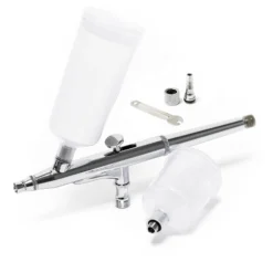 Wiltec Airbrush Pistole Typ 131 mit Double Action Funktion, Düse Ø 0,3 mm, 2 Farbbecher, Adapter für Modellbau, Nailart usw.