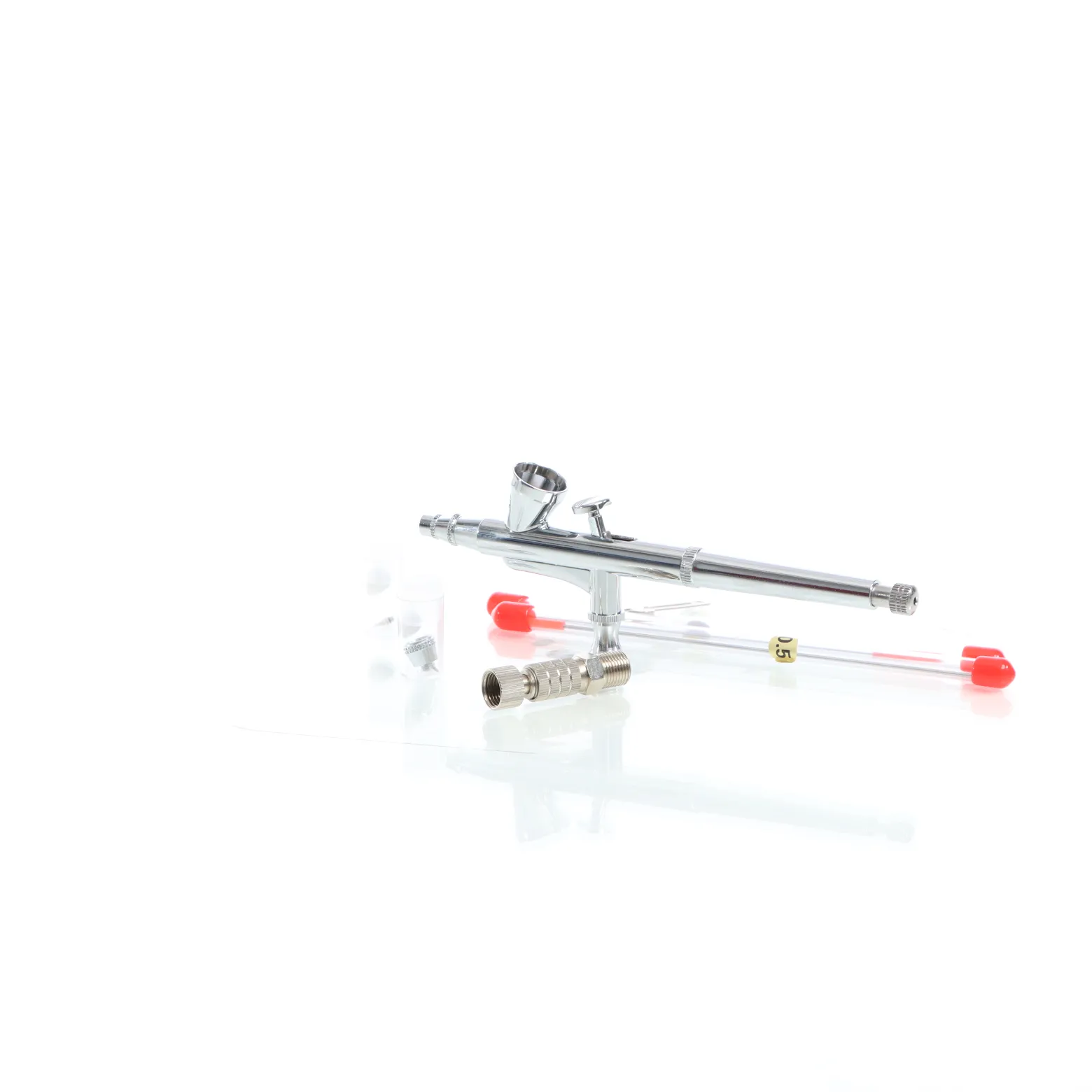 Wiltec Airbrush Pistole Typ 136T mit Double Action Funktion, Düse Ø 0,2-0,5 mm, 1 Farbbecher, Adapter für Modellbau, Nailart usw.