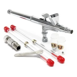 Wiltec Airbrush Pistole Typ 136T mit Double Action Funktion, Düse Ø 0,2-0,5 mm, 1 Farbbecher, Adapter für Modellbau, Nailart usw.