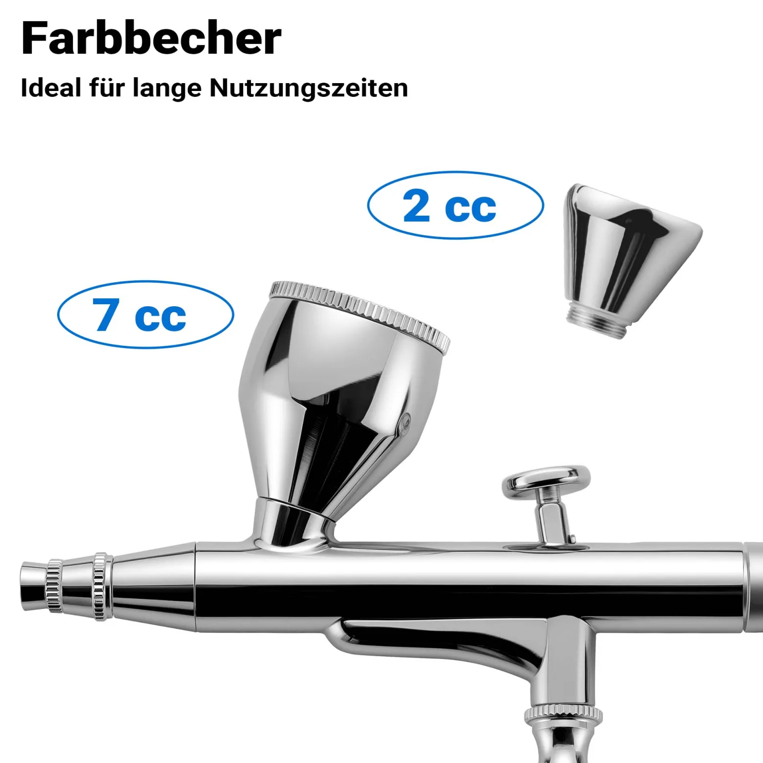 Wiltec Airbrush Pistole X501, Air Brush mit 0,3 mm Düse und Flüssigkeitsbecher 7 ml, 2 ml, präzise Airbrushpistole für Nägel, Tattoo, Modellbau