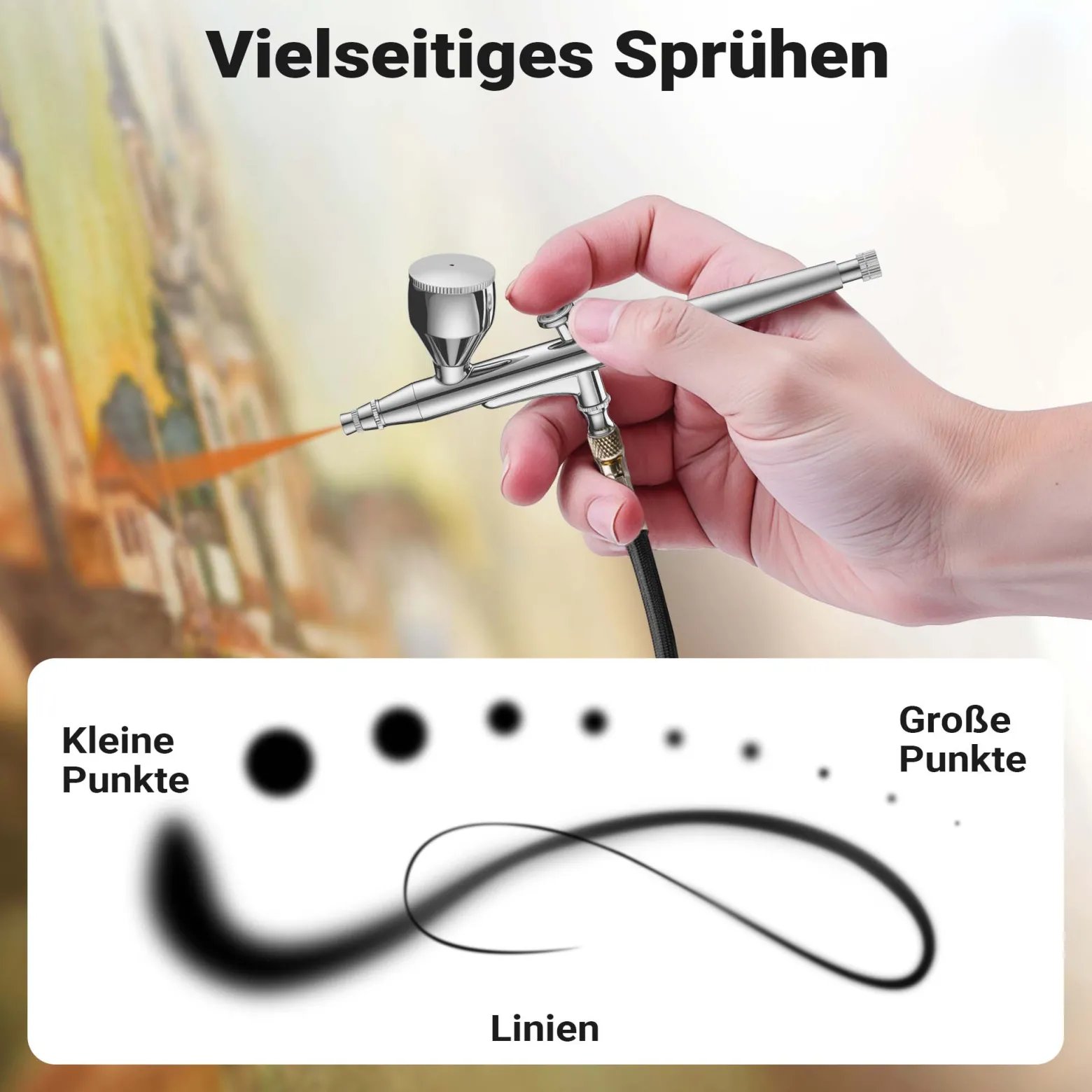 Wiltec Airbrush Pistole X501, Air Brush mit 0,3 mm Düse und Flüssigkeitsbecher 7 ml, 2 ml, präzise Airbrushpistole für Nägel, Tattoo, Modellbau