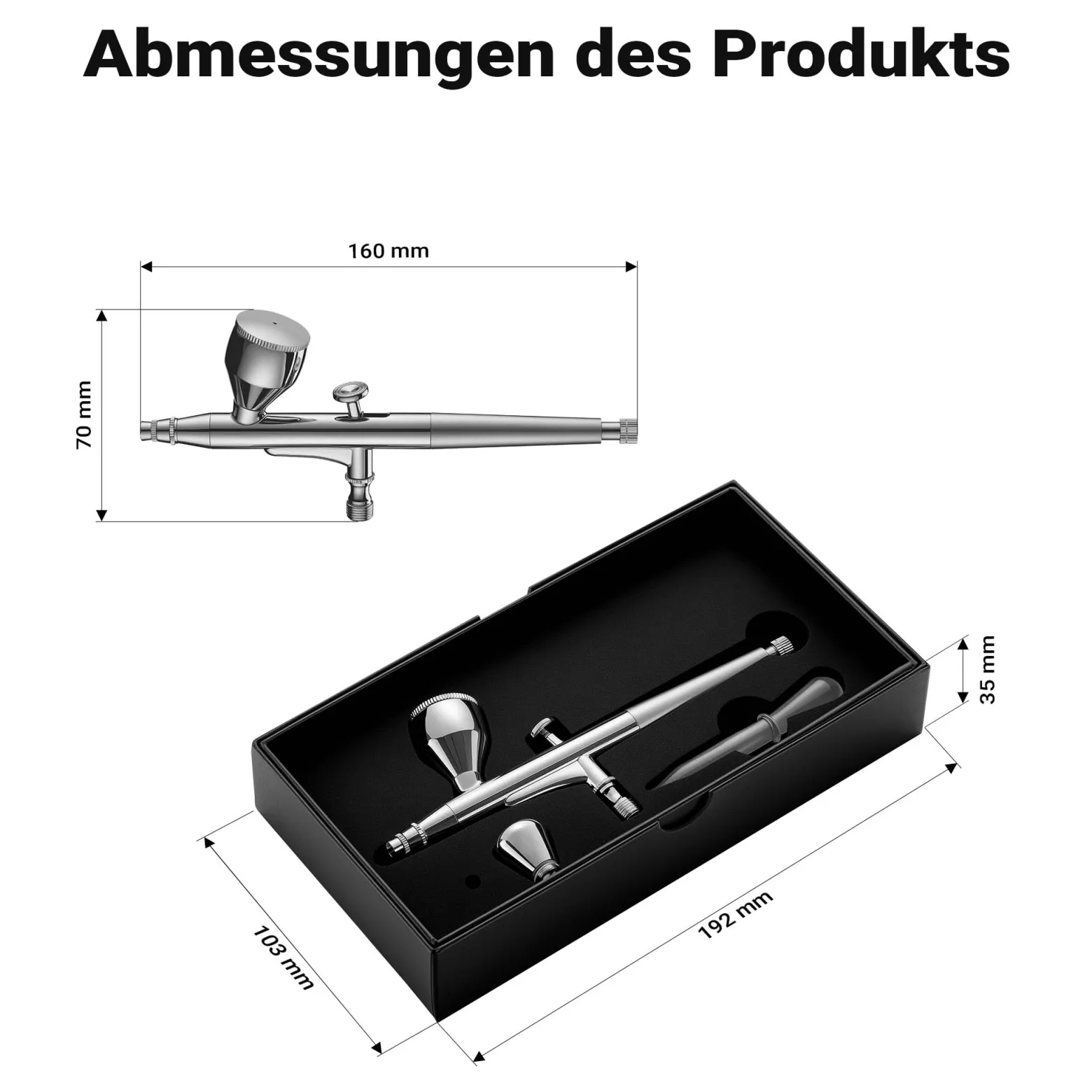 Wiltec Airbrush Pistole X501, Air Brush mit 0,3 mm Düse und Flüssigkeitsbecher 7 ml, 2 ml, präzise Airbrushpistole für Nägel, Tattoo, Modellbau