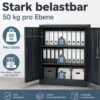 Wiltec Aktenschrank Stahl 80 x 40 x 92 cm anthrazit, abschließbarer Metallschrank mit 2 Einlegeböden, Büroschrank mit 50 kg Traglast je Ebene