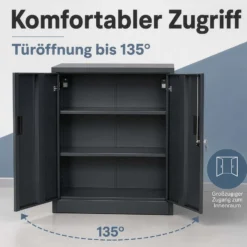 Wiltec Aktenschrank Stahl 80 x 40 x 92 cm anthrazit, abschließbarer Metallschrank mit 2 Einlegeböden, Büroschrank mit 50 kg Traglast je Ebene