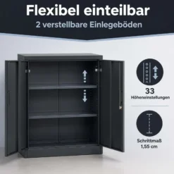 Wiltec Aktenschrank Stahl 80 x 40 x 92 cm anthrazit, abschließbarer Metallschrank mit 2 Einlegeböden, Büroschrank mit 50 kg Traglast je Ebene