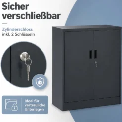 Wiltec Aktenschrank Stahl 80 x 40 x 92 cm anthrazit, abschließbarer Metallschrank mit 2 Einlegeböden, Büroschrank mit 50 kg Traglast je Ebene