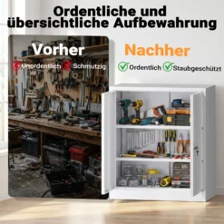 Wiltec Aktenschrank Stahl 80 x 40 x 92 cm weiß, abschließbarer Metallschrank mit 2 Einlegeböden, Büroschrank mit 50 kg Traglast je Ebene