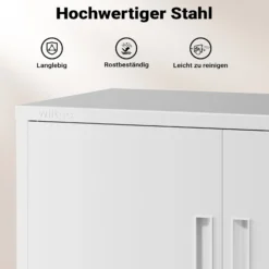Wiltec Aktenschrank Stahl 80 x 40 x 92 cm weiß, abschließbarer Metallschrank mit 2 Einlegeböden, Büroschrank mit 50 kg Traglast je Ebene