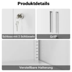 Wiltec Aktenschrank Stahl 80 x 40 x 92 cm weiß, abschließbarer Metallschrank mit 2 Einlegeböden, Büroschrank mit 50 kg Traglast je Ebene