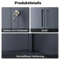Wiltec Aktenschrank Stahl 78 x 39 x 170 cm anthrazit, abschließbarer Metallschrank mit 4 Einlegeböden, Büroschrank mit 50 kg Traglast je Ebene