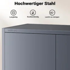 Wiltec Aktenschrank Stahl 78 x 39 x 170 cm anthrazit, abschließbarer Metallschrank mit 4 Einlegeböden, Büroschrank mit 50 kg Traglast je Ebene
