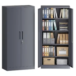 Wiltec Aktenschrank Stahl 78 x 39 x 170 cm anthrazit, abschließbarer Metallschrank mit 4 Einlegeböden, Büroschrank mit 50 kg Traglast je Ebene