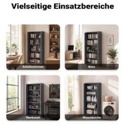 Wiltec Aktenschrank Stahl 78 x 39 x 170 cm anthrazit, abschließbarer Metallschrank mit 4 Einlegeböden, Büroschrank mit 50 kg Traglast je Ebene