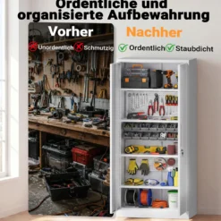 Wiltec Aktenschrank Stahl 78 x 39 x 170 cm weiß, abschließbarer Metallschrank mit 4 Einlegeböden, Büroschrank mit 50 kg Traglast je Ebene