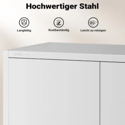 Wiltec Aktenschrank Stahl 78 x 39 x 170 cm weiß, abschließbarer Metallschrank mit 4 Einlegeböden, Büroschrank mit 50 kg Traglast je Ebene