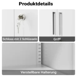 Wiltec Aktenschrank Stahl 78 x 39 x 170 cm weiß, abschließbarer Metallschrank mit 4 Einlegeböden, Büroschrank mit 50 kg Traglast je Ebene